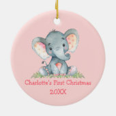 Baby First Christmas Wasserfarbe Elephant Pink Keramik Ornament (Hinten)