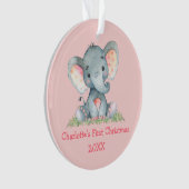 Baby First Christmas Wasserfarbe Elephant Pink Ornament (Vorderseite)