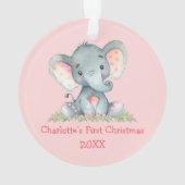 Baby First Christmas Wasserfarbe Elephant Pink Ornament (Rückseite)