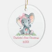 Baby First Christmas Wasserfarbe Rosa Elephant Bow Keramik Ornament (Links)
