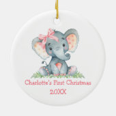 Baby First Christmas Wasserfarbe Rosa Elephant Bow Keramik Ornament (Hinten)