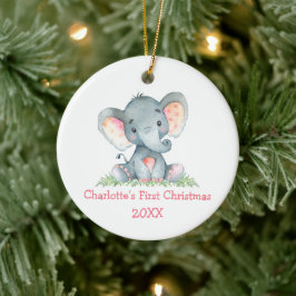 Baby First Christmas Wasserfarbe Rosa Elephant Keramik Ornament