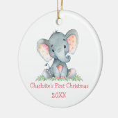 Baby First Christmas Wasserfarbe Rosa Elephant Keramik Ornament (Links)