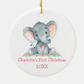 Baby First Christmas Wasserfarbe Rosa Elephant Keramik Ornament (Hinten)