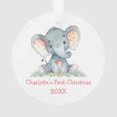 Baby First Christmas Wasserfarbe Rosa Elephant Ornament (Rückseite)