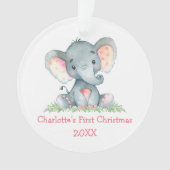 Baby First Christmas Wasserfarbe Rosa Elephant Ornament (Vorderseite)