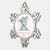 Baby First Christmas Wasserfarbe Rosa Elephant Schneeflocken Zinn-Ornament (Rechts)