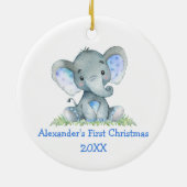 Baby First Christmas Watercolor Blue Elephant Keramik Ornament (Hinten)