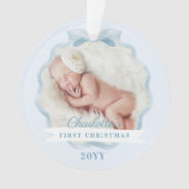Baby First Christmas Watercolor Blue Ribbon & Bow Ornament (Vorderseite)