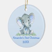 Baby First Christmas Watercolor Elephant Blue Keramik Ornament (Links)