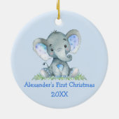 Baby First Christmas Watercolor Elephant Blue Keramik Ornament (Hinten)