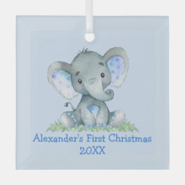 Baby First Christmas Watercolor Elephant Blue Ornament Aus Glas