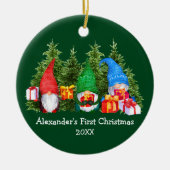 Baby First Christmas Watercolor Gnomes Green Keramik Ornament (Vorne)