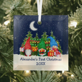 Baby First Christmas Watercolor Gnomes Lights Sky Ornament Aus Glas