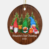 Baby First Christmas Watercolor Gnomes Rustic Keramik Ornament (Links)