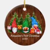 Baby First Christmas Watercolor Gnomes Rustic Keramik Ornament (Hinten)