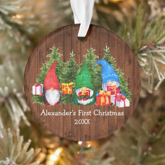Baby First Christmas Watercolor Gnomes Rustic Ornament (Baum)