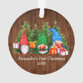 Baby First Christmas Watercolor Gnomes Rustic Ornament (Rückseite)
