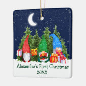 Baby First Christmas Watercolor Gnomes Sky Trees Keramikornament (Links)