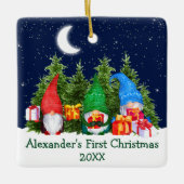 Baby First Christmas Watercolor Gnomes Sky Trees Keramikornament (Vorderseite)