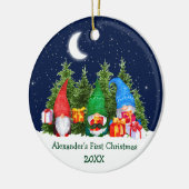 Baby First Christmas Watercolor Gnomes Trees Keramik Ornament (Links)