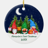 Baby First Christmas Watercolor Gnomes Trees Keramik Ornament (Hinten)