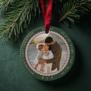 Baby First Christmas Wavy Modernes Minimal 2 Foto Keramik Ornament