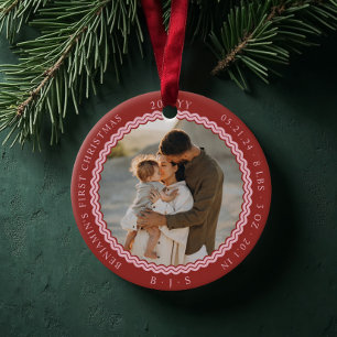 Baby First Christmas Wavy Modernes Minimal 2 Foto Keramik Ornament