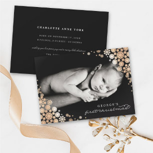 Baby First Christmas Winter Snowflakes Foto Birth Feiertagskarte