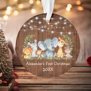 Baby First Christmas Wood Lights Safari Tiere Ornament