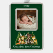 Baby First Christmas Woodland Animations Foto Rahmen-Ornament Silber (Vorderseite)
