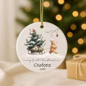 Baby First Christmas Woodland Bear Keramik Ornament