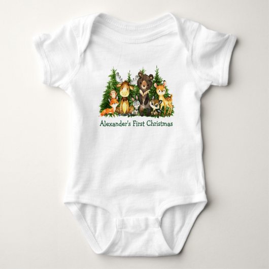 Baby First Christmas Woodland Forest Animes Baby Strampler (Vorderseite)