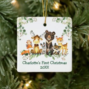 Baby First Christmas Woodland Tiere Grüne Keramikornament