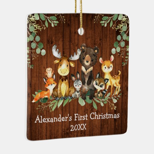 Baby First Christmas Woodland Tiere Rustikal Keramikornament (Rechts)