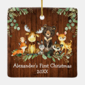 Baby First Christmas Woodland Tiere Rustikal Keramikornament (Rückseite)