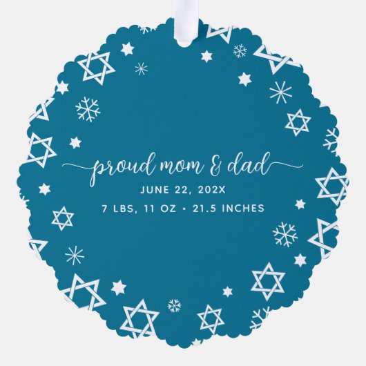 Baby First Hanukkah Foto Schneeflocken Neue Eltern Ornament Karte (Rückseite)