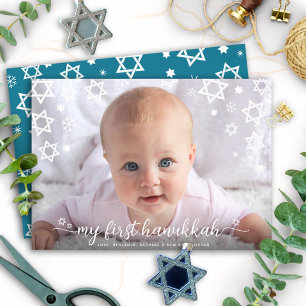 Baby First Hanukkah Foto Star von David Script Feiertagskarte