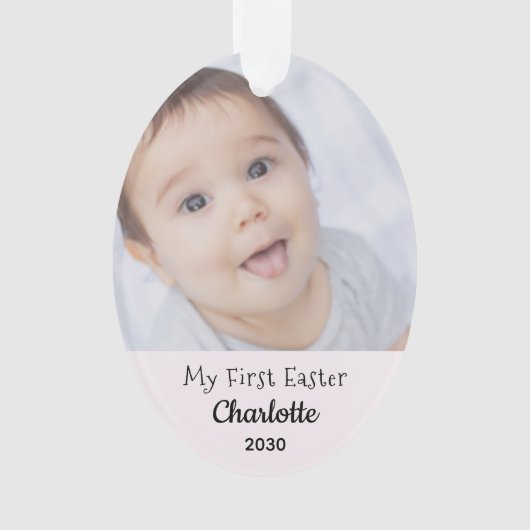 Baby First Oaster Girl Foto Name Year Personaliz Ornament (Vorderseite)