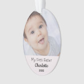 Baby First Oaster Girl Foto Name Year Personaliz Ornament (Vorderseite)