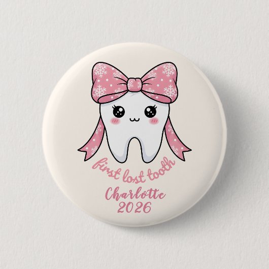 Baby First Tooth Pink Bow Milestone Kawaii Tooth Button (Vorderseite)