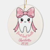 Baby First Tooth Pink Bow Milestone Kawaii Tooth Keramik Ornament (Links)