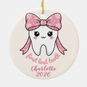 Baby First Tooth Pink Bow Milestone Kawaii Tooth Keramik Ornament (Hinten)