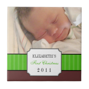 Baby First Weihnachten grüne Band Strip Keepake Fliese