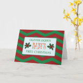 Baby First Weihnachten individueller Name auf Red  Karte (Gelbe Blume)