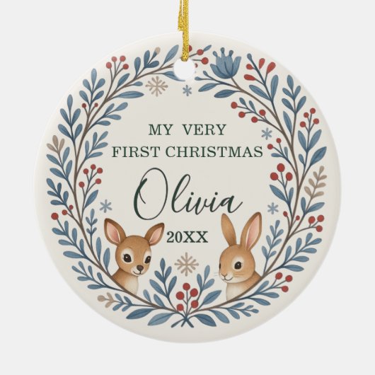 Baby First Woodland Nordic Christmas Keepsake Keramik Ornament (Hinten)