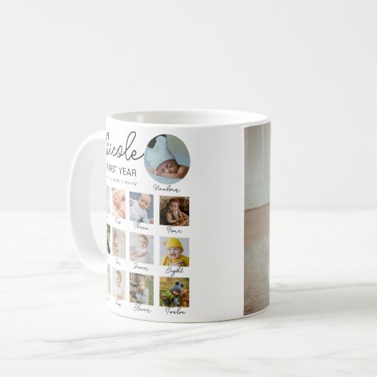 Baby First Year 12 Monate Foto Collage Modern Kaffeetasse (Vorderseite Links)