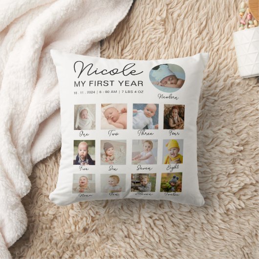 Baby First Year 12 Monate Foto Collage Modern Kissen (Decke)