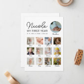 Baby First Year 12 Monate Foto Collage Modern Mitteilungskarte (Vorderseite/Rückseite Beispiel)