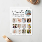 Baby First Year 12 Monate Foto Collage Modern Mitteilungskarte (Vorderseite/Rückseite Beispiel)